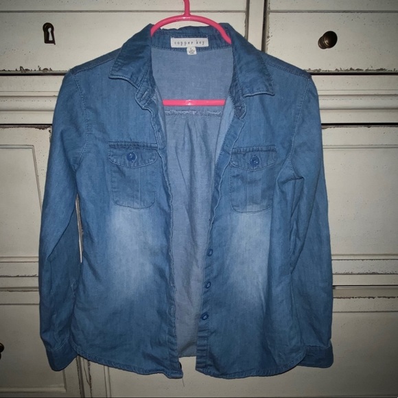 Copper Key Denim button down longsleeve kids shirt​ - Picture 1 of 6